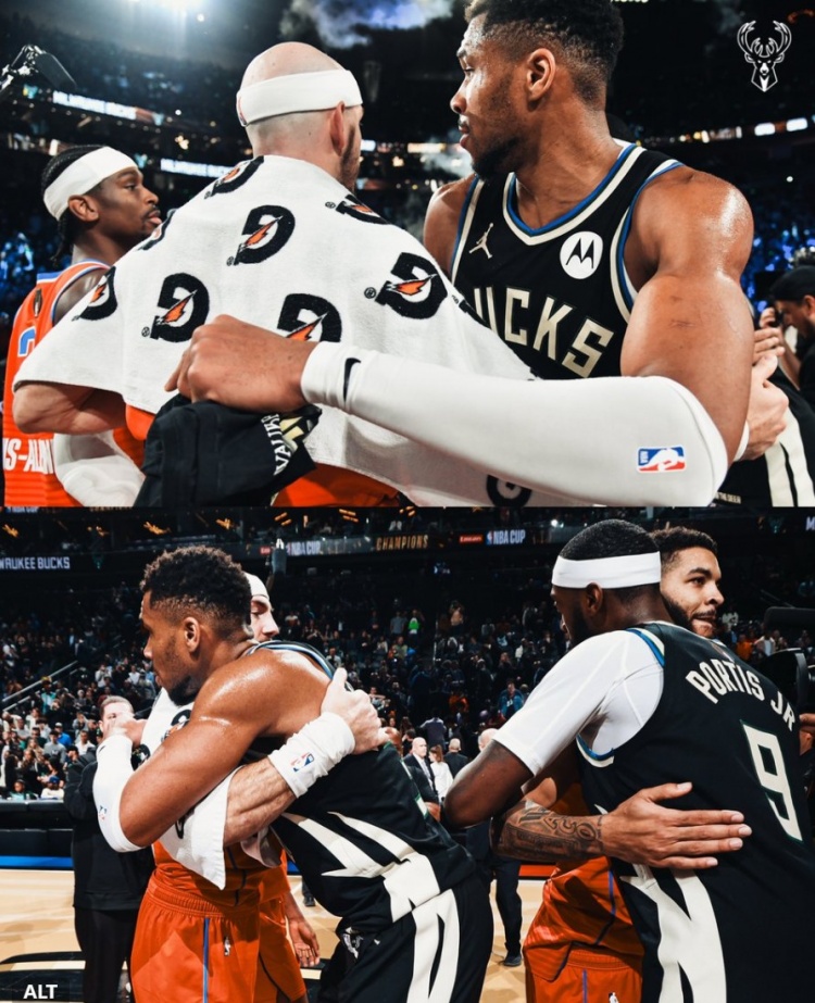 我们击败过你们呦！雄鹿官推晒NBA杯决赛图 祝贺雷霆夺得总冠军