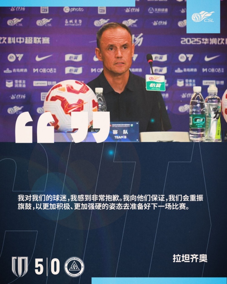 拉坦齐奥：对我们的球迷感到非常抱歉 我们会重振旗鼓