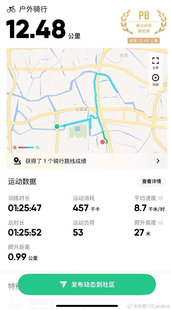 余霜分享骑行照：长宁绿道打卡！真不错呀！！