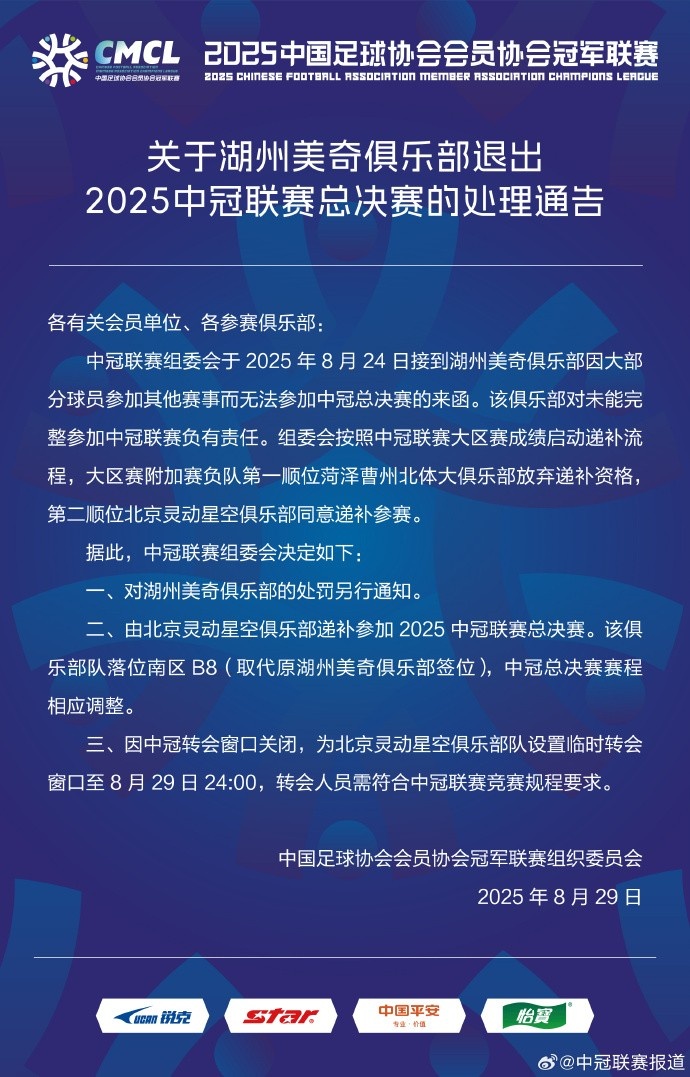 中冠官方宣布：北京灵动星空递补参加中冠联赛总决赛