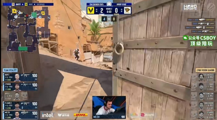 🎮被当人机！A门猛绕flameZ爽刷数据 ZywOo跳狙助小蜜蜂赢图一