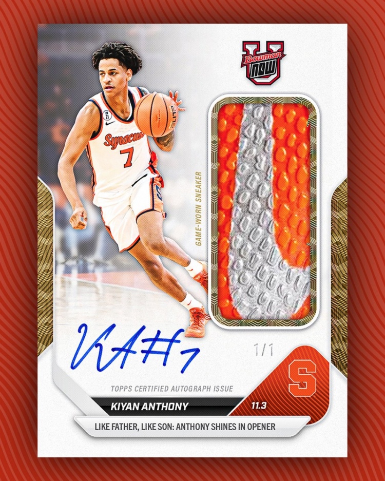 【球盟会】1of1球星卡!安东尼儿子基扬NCAA首秀球鞋已经被制作成球星卡!