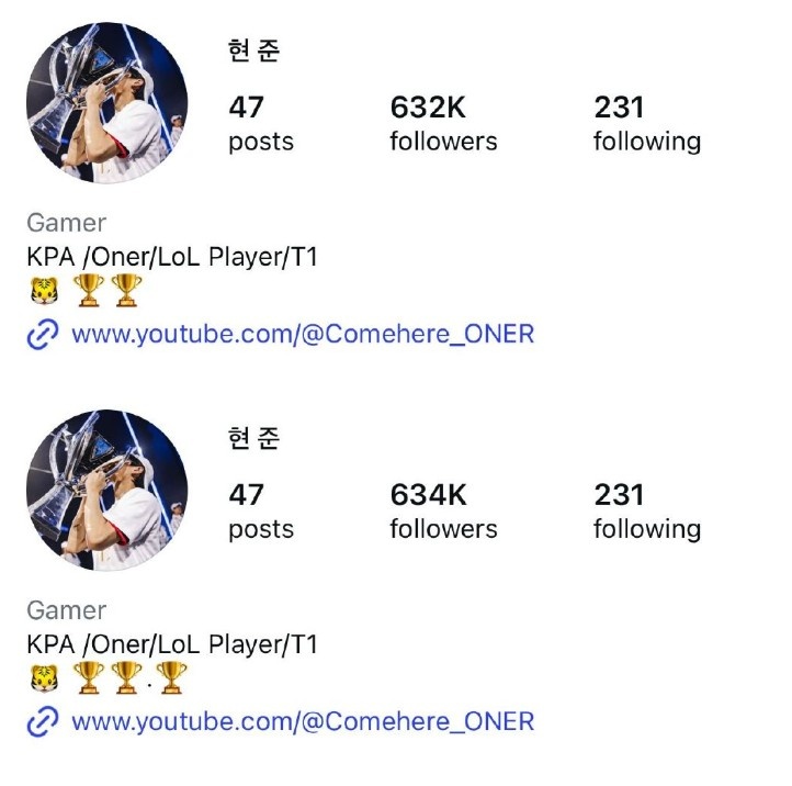 俩冠变三冠！Oner简介更新：🐯🏆🏆 → 🐯🏆🏆🏆