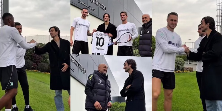 都体：网球运动员穆塞蒂探班尤文训练基地，他是尤文的铁杆球迷