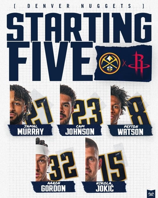 迎战火箭五大！掘金首发：穆雷、黄忠、沃特森、戈登、约基奇