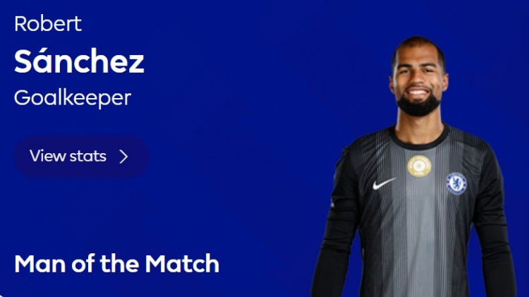 英超官方：罗伯特·桑切斯当选伯恩茅斯vs切尔西全场MVP