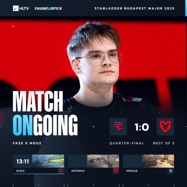 🎮真就必须先进地狱?MOUZ连追8分白忙活 FaZe险遭翻盘赢图一