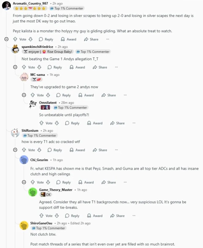 Reddit热议T1胜DK:为什么T1每个AD都这么强,三位都是顶级的选手