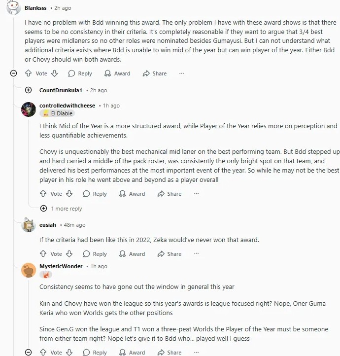 Reddit热议2025LCK awards:标准并不一致 体育精神奖把Faker骗来