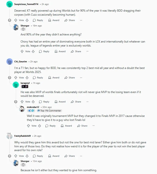 Reddit热议2025LCK awards:标准并不一致 体育精神奖把Faker骗来