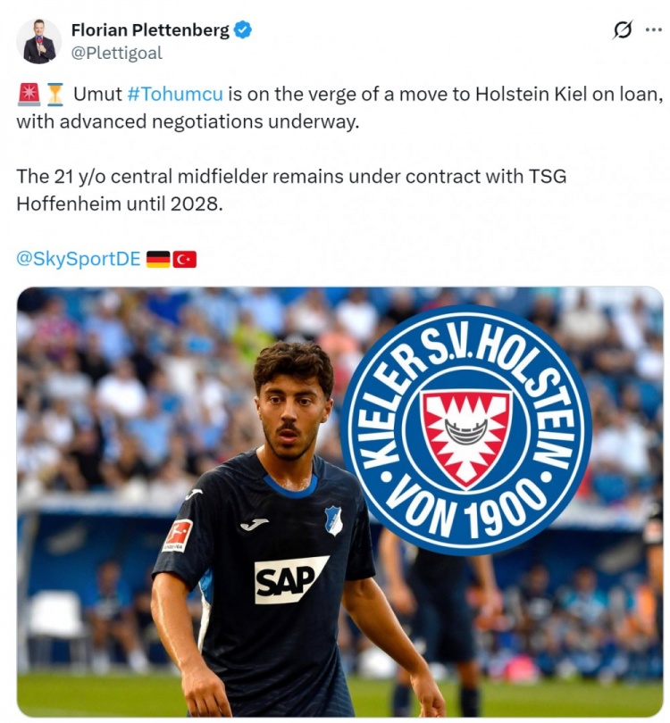 [德甲]德天空：霍村中场托乌姆库接近租借加盟荷尔斯泰因基尔(图1)