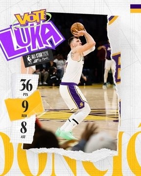 【体育头条】拉拉维亚的呢？湖人官推发布东契奇和詹姆斯本场数据海报(图1)