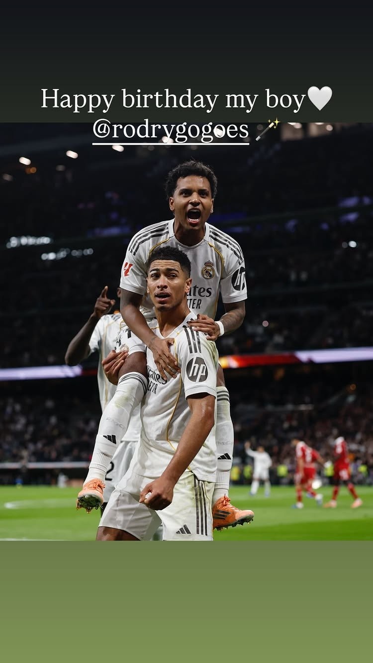 貝林厄姆社媒曬兩人慶祝合照祝福羅德裏戈：生日快樂，我的男孩！