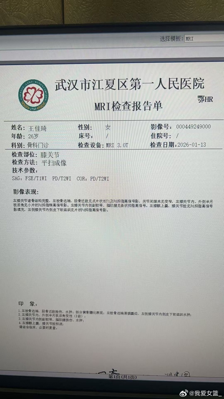 [WCBA]中国女篮补充征召王佳琦 医生判断她需要一个月左右重返赛场(图2)