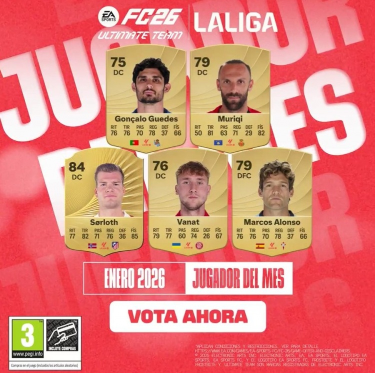 西甲1月最佳候选5人：瑟尔洛特领衔，格德斯、马科斯·阿隆索在列