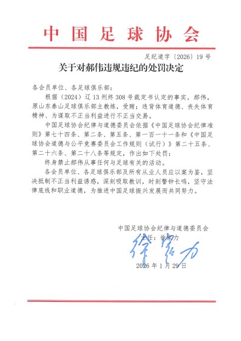 【山东泰山】足协官方:前泰山主帅郝伟受贿,进行不正当交易,终身禁足(图2) 【山东泰山】足协官方:前泰山主帅郝伟受贿,进行不正当交易,终身禁足(图2)