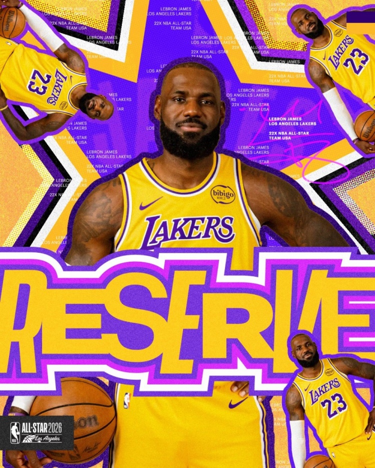 生涯23季第22次入选！湖人官推晒詹姆斯祝贺詹姆斯入选全明星