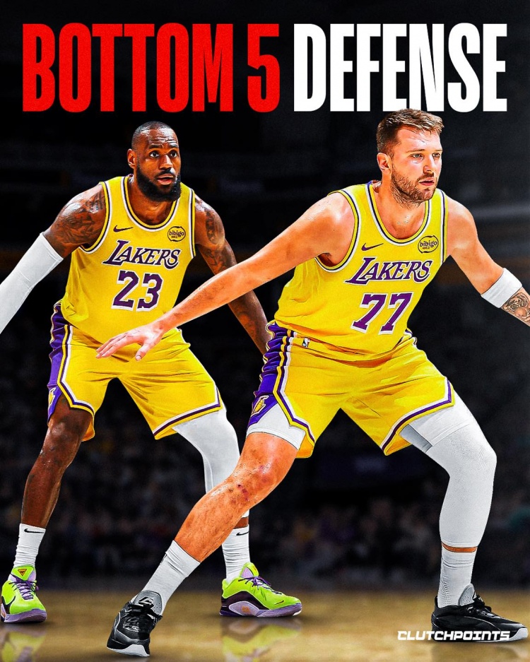 近两个月防守倒二！湖人本季进攻效率联盟第8&防守第25
