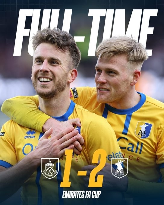 客场2-1淘汰伯恩利！英甲曼斯菲尔德创51年以来的足总杯最佳战绩