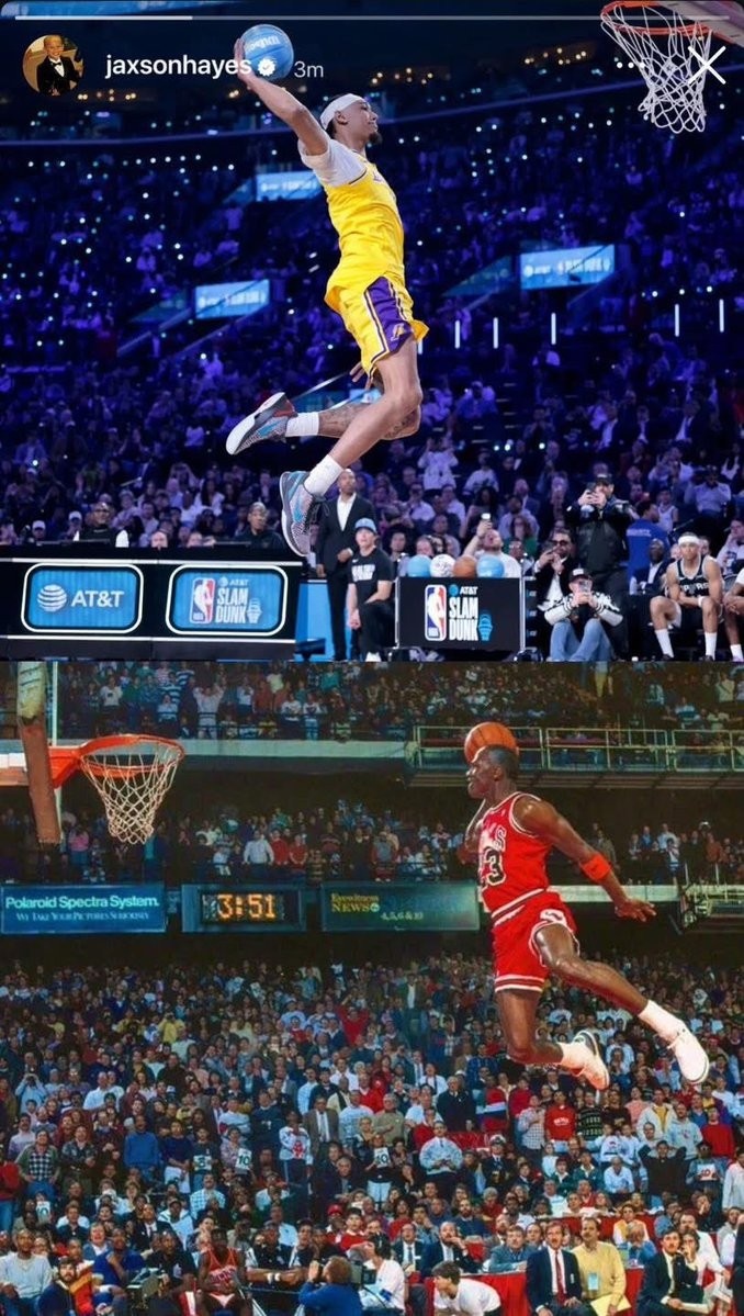 海斯晒自己昨日“罚球线”起跳扣篮照 并致敬迈克尔·乔丹？