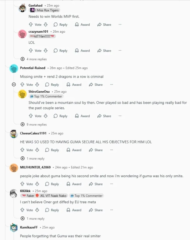 Reddit热议DK让二追三T1:T1现在无比想念Gumayusi;他是惩戒保险