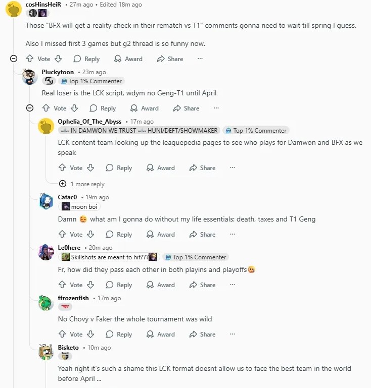 Reddit热议DK让二追三T1:T1现在无比想念Gumayusi;他是惩戒保险