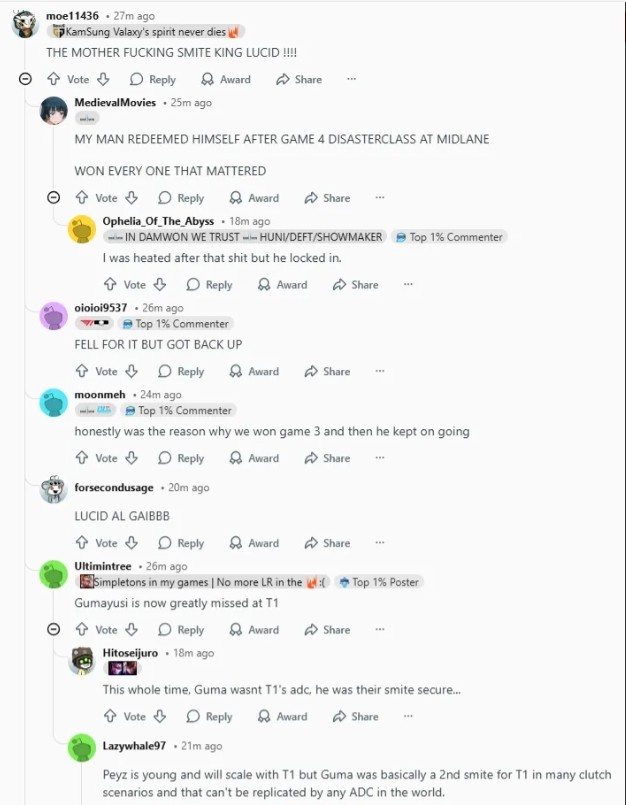 Reddit热议DK让二追三T1:T1现在无比想念Gumayusi;他是惩戒保险