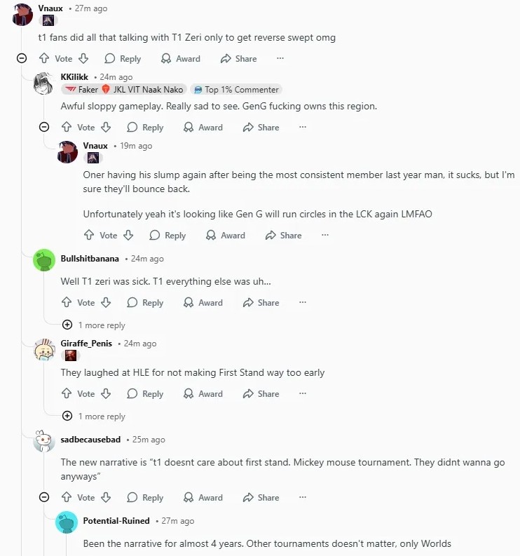 Reddit热议DK让二追三T1:T1现在无比想念Gumayusi;他是惩戒保险