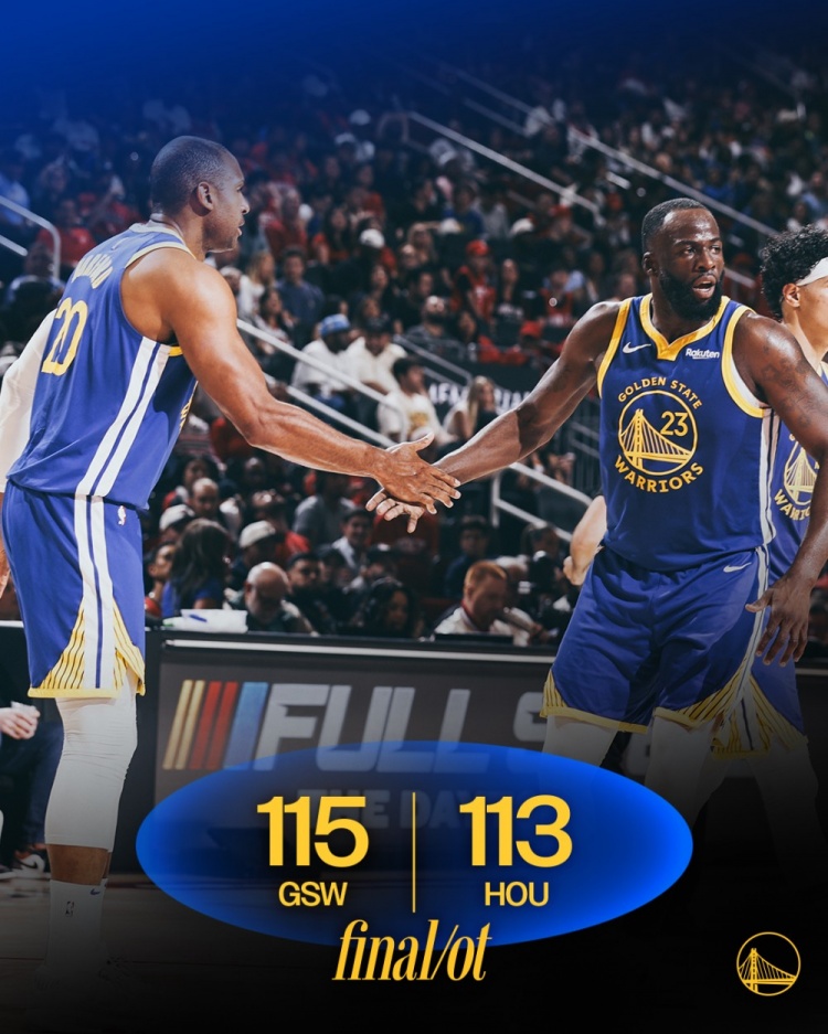 没毛病！勇士官方发布赢球海报：封面为追梦和霍福德击掌瞬间