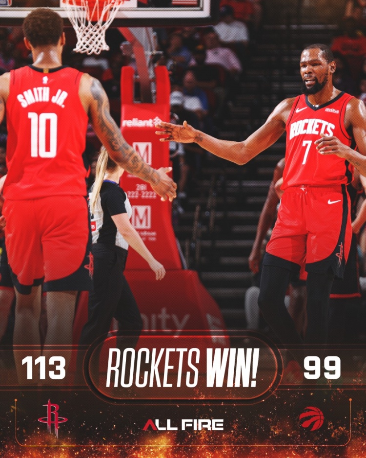 合砍52分！火箭官方发布赢球海报：封面为KD和小贾击掌瞬间