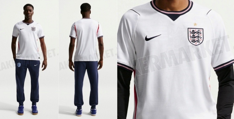 英格兰世界杯主场球衣谍照：经典白色基调，辅以细微的提花图案