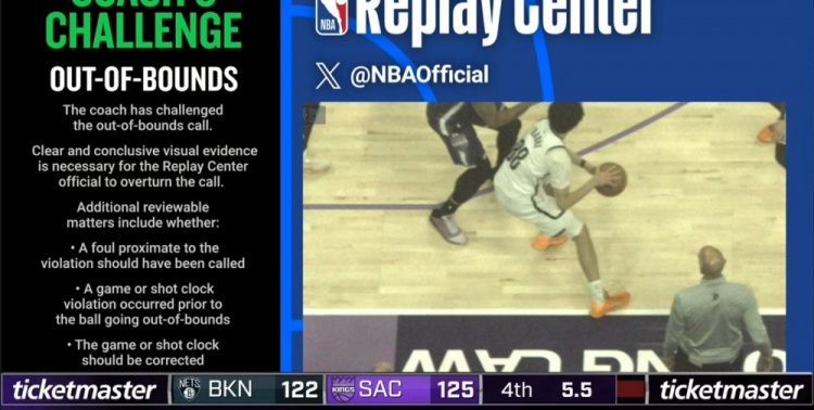 自杀式挑战！特拉奥雷明显踩出边线&篮网挑战失败 还是国王球权