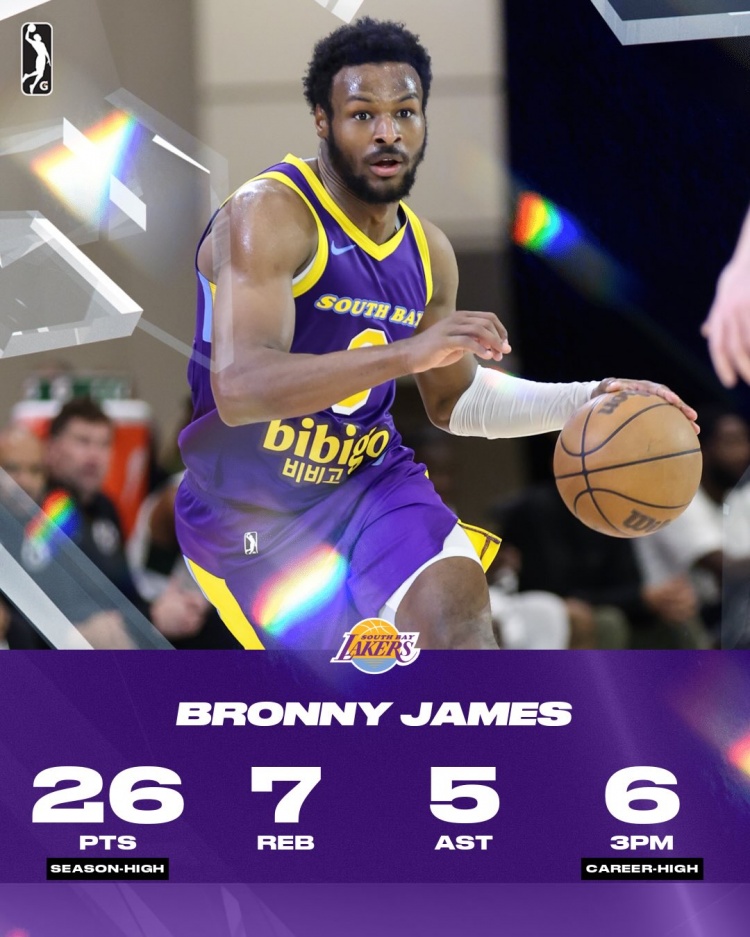 【湖人】高效砍下26+7+5!詹姆斯发推赞叹布朗尼G联盟表现:他打疯了!(图3) 【湖人】高效砍下26+7+5!詹姆斯发推赞叹布朗尼G联盟表现:他打疯了!(图3)