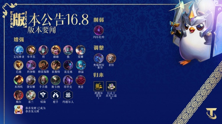 云顶之弈16.8版本更新：冰鸟、机器人、烬等增强，马尔扎哈削弱