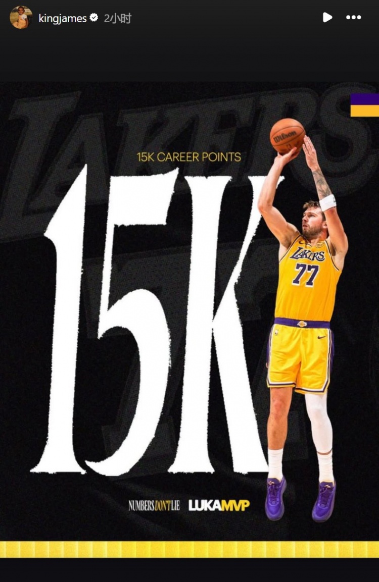 [东契奇]詹姆斯赛后祝贺里程碑：东契奇15000分/八村塁5000分/雷迪克100胜(图1)