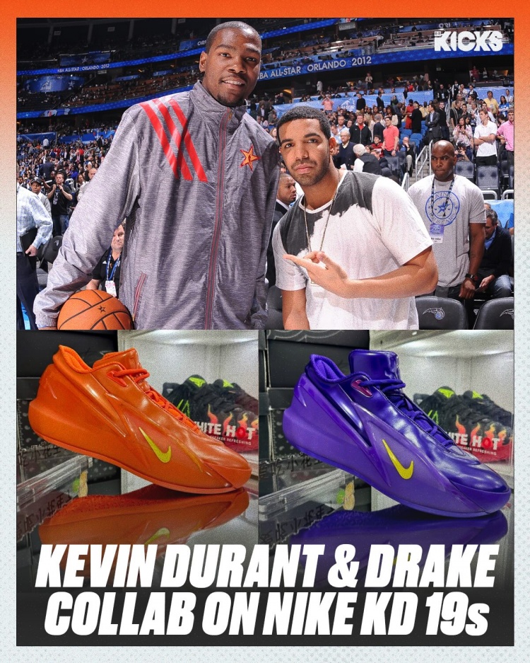 一紫一橙！杜兰特和说唱巨星Drake最新联名鞋款NOCTA x KD 19！