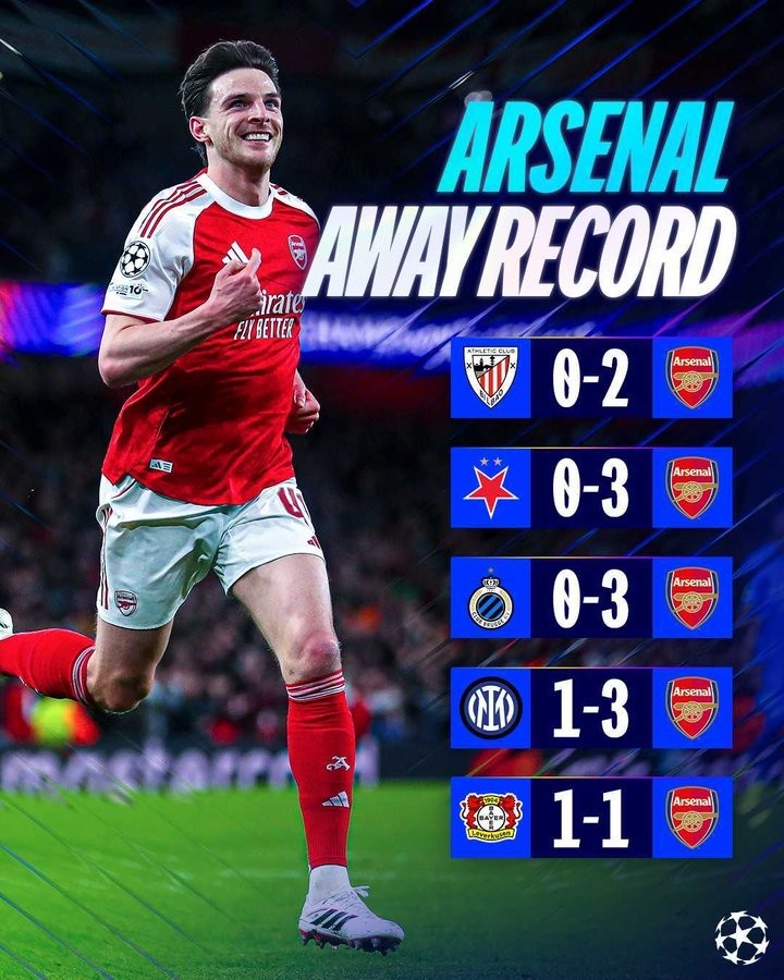 无惧远征！阿森纳本赛季欧冠客场4胜1平，打进12球仅丢2球