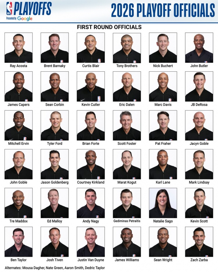 [骑士]季后赛裁判36人大名单：名哨福➡️斯特领衔！有一位女裁判入选！(图2)