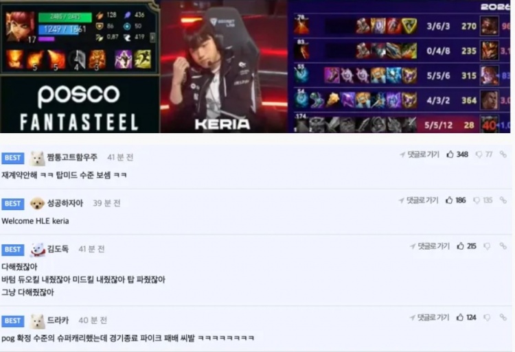 【蜗牛电竞】韩网热议DK胜：欢迎HLE.Keria；T1上中要送到什么时候