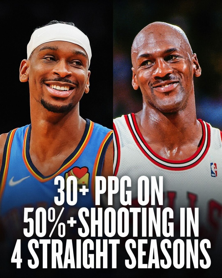 比肩MJ！SGA连续4年场均30+分且命中率超50% 后卫球员仅他俩做到