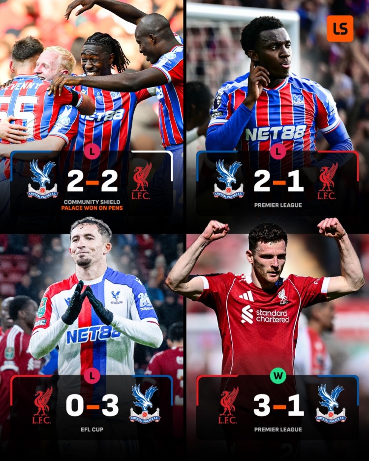 复仇成功！本赛季此前3次交手，利物浦均不敌水晶宫