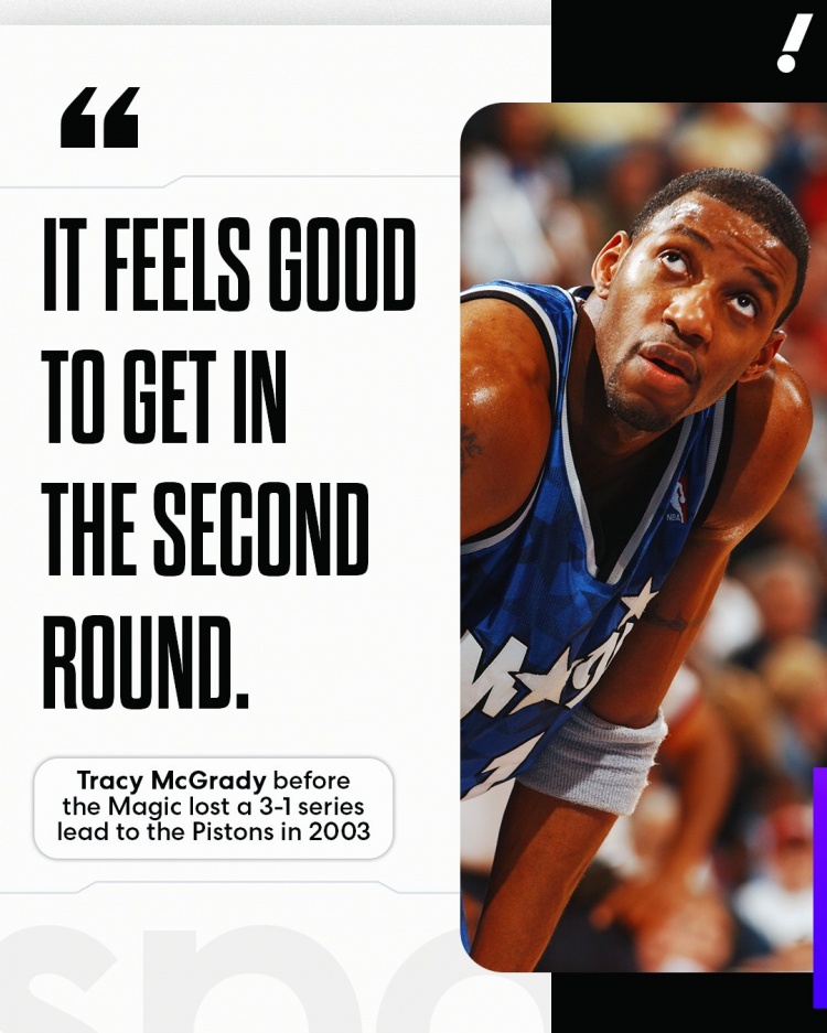 麦迪03年率8号种子魔术3-1领先时曾展望次轮 随后被活塞4-3逆转