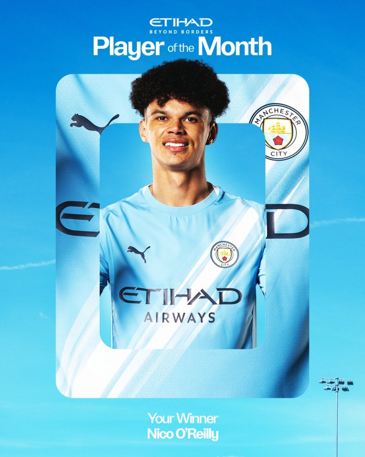1球1助+5连胜！曼城官方：奥赖利当选球队4月最佳球员