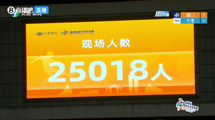 闽超第7轮厦门队主场对阵平潭队，现场观众人数达到25018人