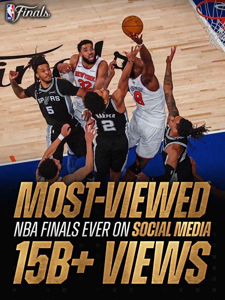 NBA官方：今年NBA总决赛社媒总浏览量达到150+亿 创历史新高！