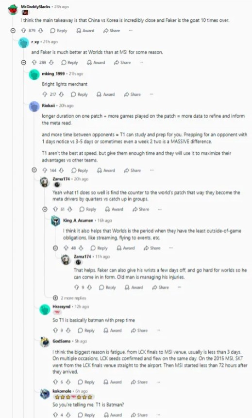 【万博电竞】Reddit热议中国MSI竞争力:中韩差距不大,而Faker是GOAT