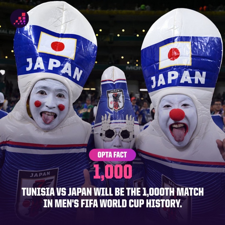 日本vs突尼斯将是世界杯历史第1000场比赛，首场比赛已过去96年