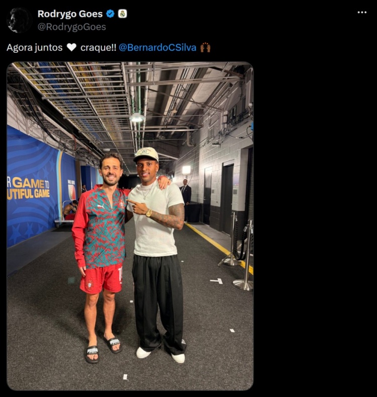 队友提前见面！罗德里戈社媒晒与B席合照：现在一起踢球了