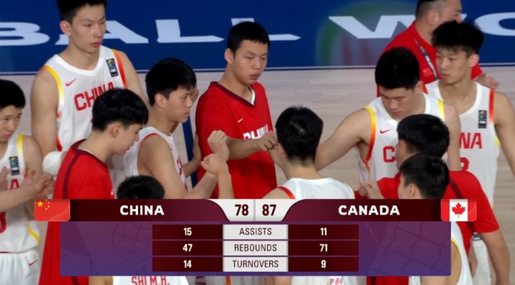 篮板被抢爆了！中国U17男篮前场篮板15-40！总篮板输加拿大25个！