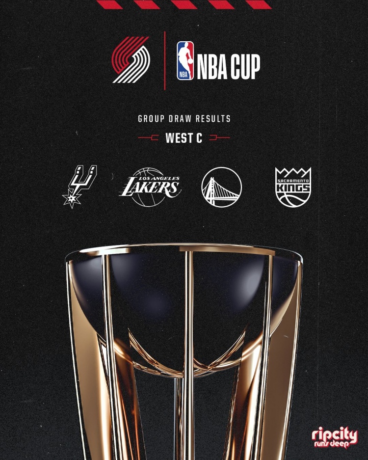 开拓者媒体转发NBA杯对手名单：3胜1负不难 甚至可能4场全胜